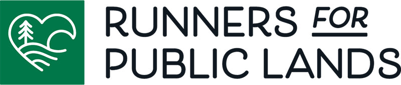 Logo for 'Runners for Public Lands' with a green heart and wave symbol.